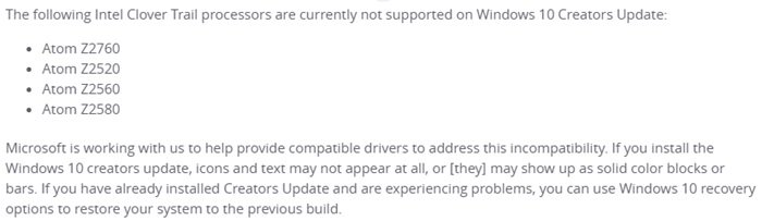 Windows 10 Creators Update não é compatível com processadores Intel Atom